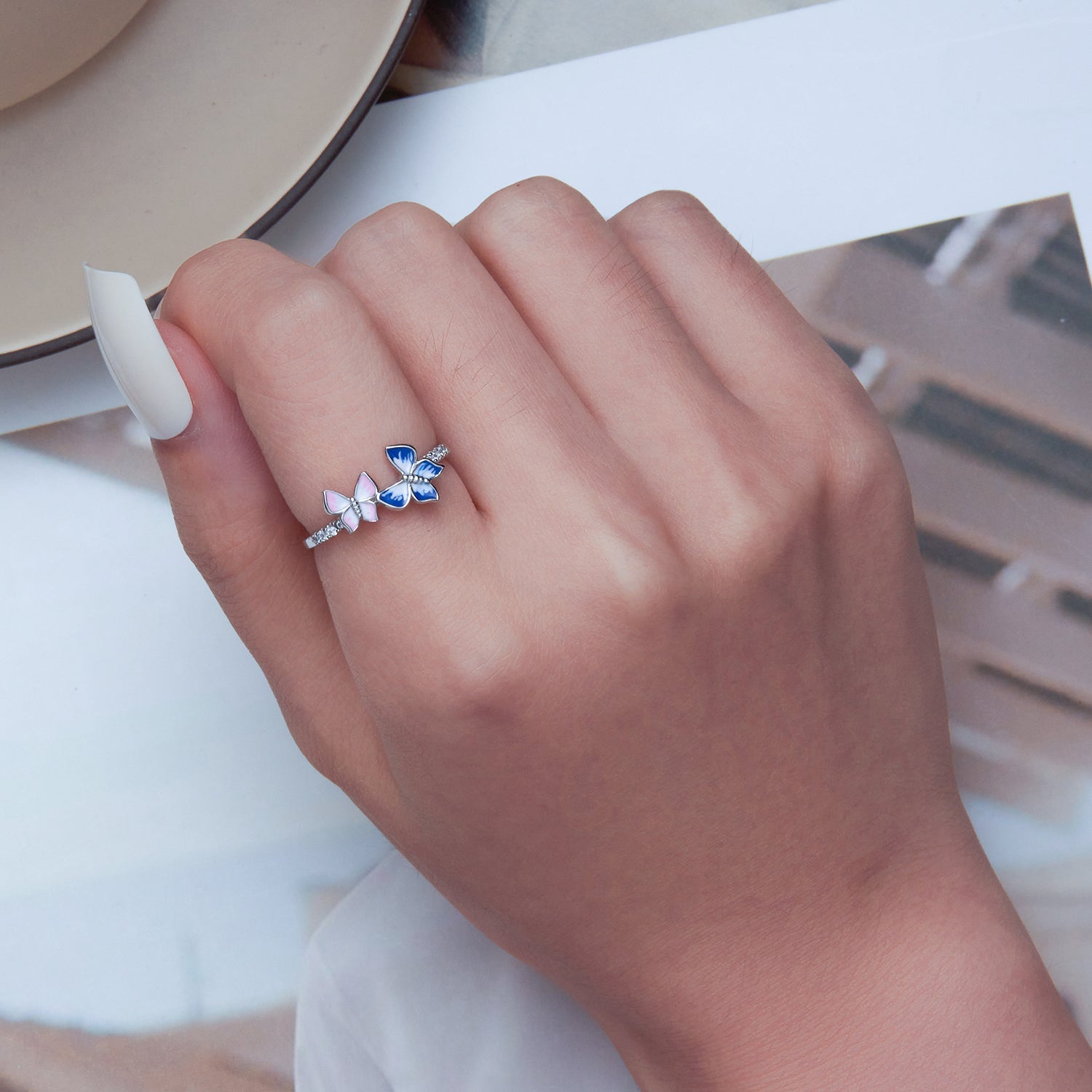 "Sylvory 925 Sterling Silver Butterfly Prism Ring"