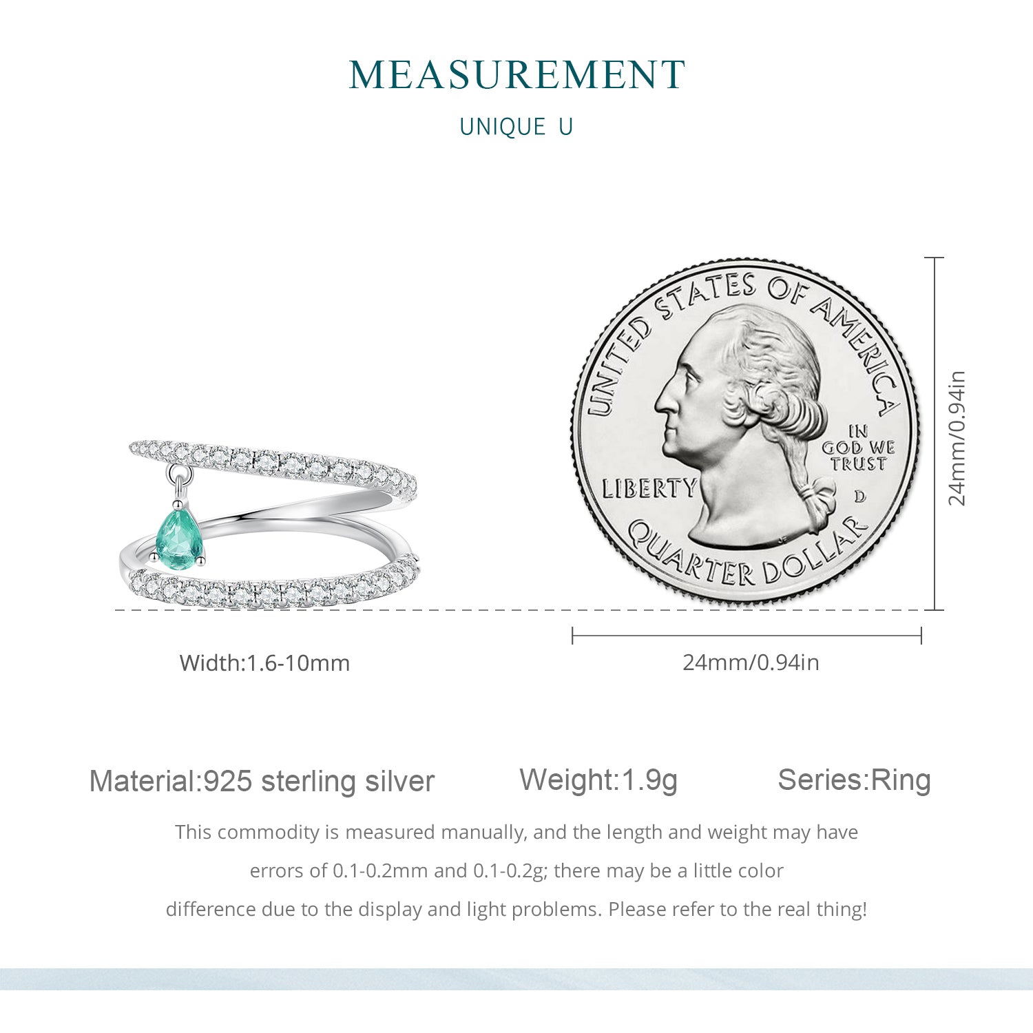 "Sylvory 925 Sterling Silver Emerald Cascade Ring"