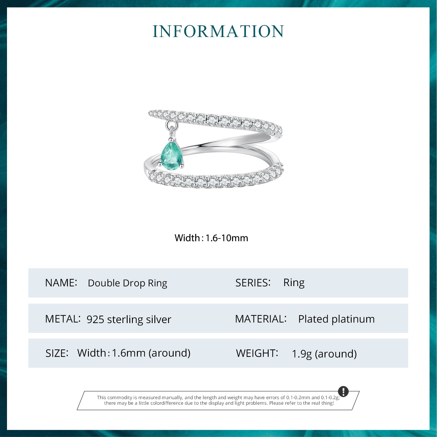 "Sylvory 925 Sterling Silver Emerald Cascade Ring"