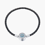 "Sylvory 925 Sterling Silver Evil Eye Guardian Leather Charm Keeper Bracelet"