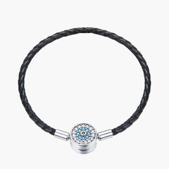 "Sylvory 925 Sterling Silver Evil Eye Guardian Leather Charm Keeper Bracelet"