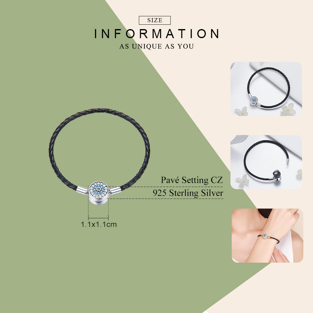 "Sylvory 925 Sterling Silver Evil Eye Guardian Leather Charm Keeper Bracelet"