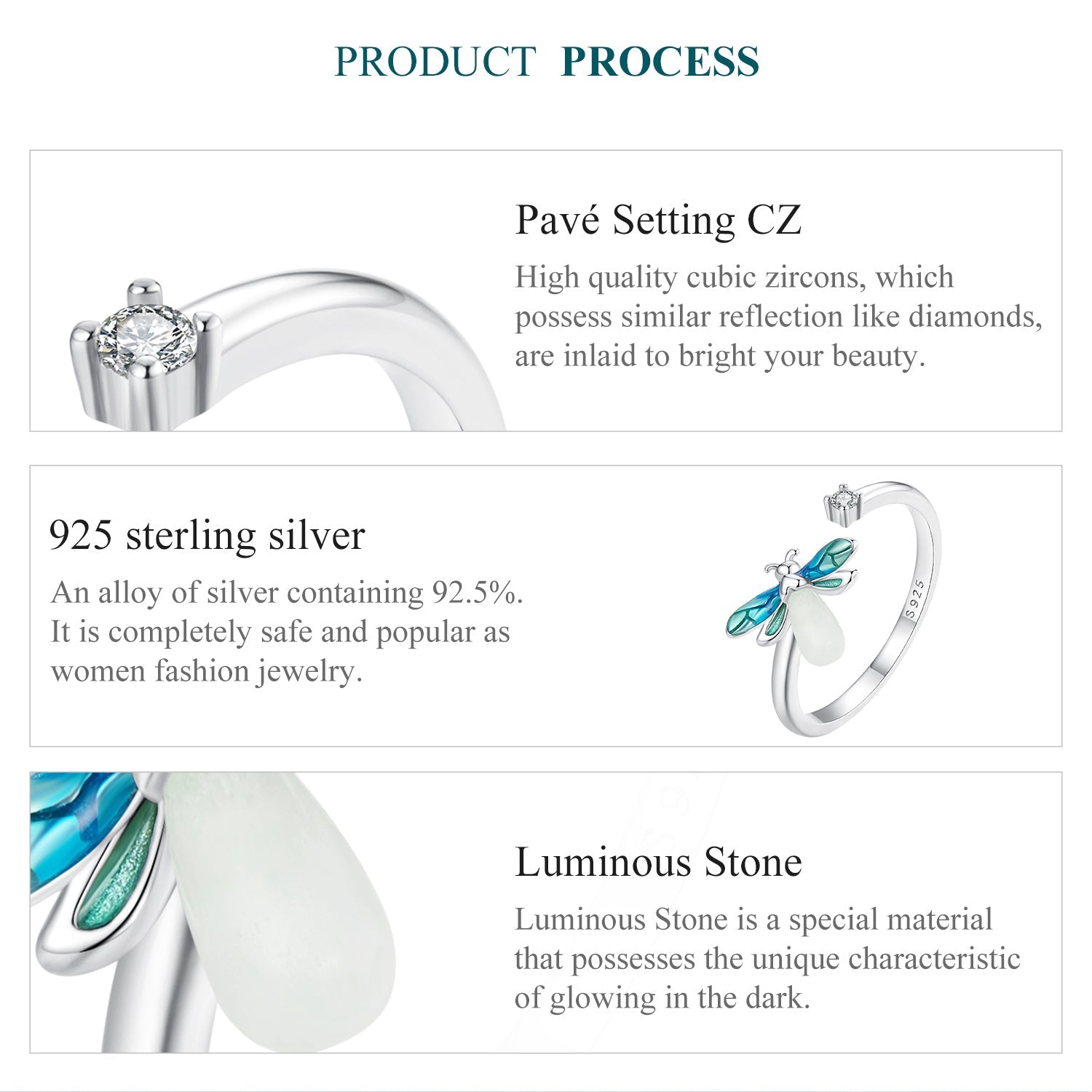 "Sylvory 925 Sterling Silver Firefly Glow Ring"