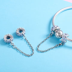 "Sylvory 925 Sterling Silver Floral Guardian Safety Chain Charm"