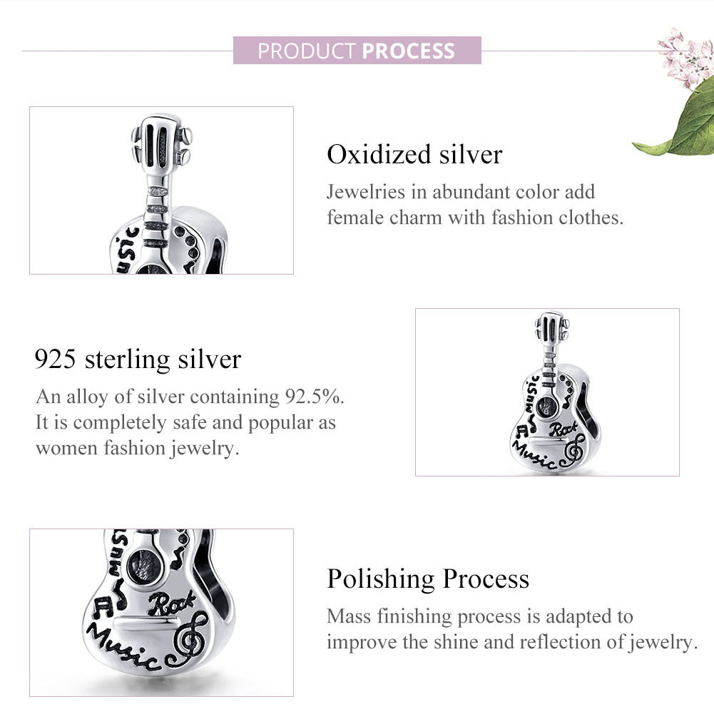 "Sylvory 925 Sterling Silver Guitar Groove Charm"