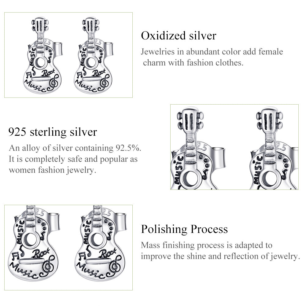 "Sylvory 925 Sterling Silver Guitar Groove Studs"
