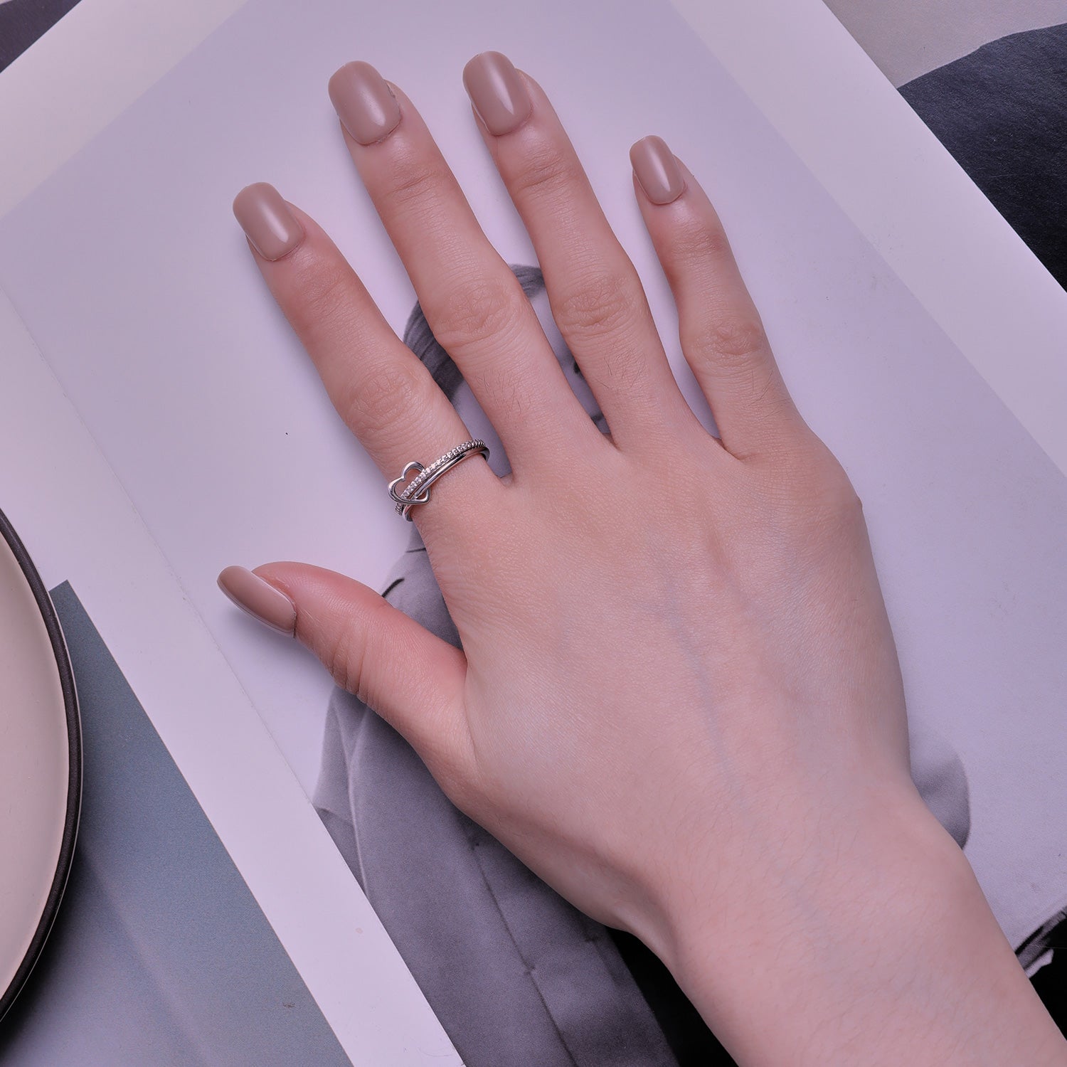 "Sylvory 925 Sterling Silver Heartlock Duo Ring"