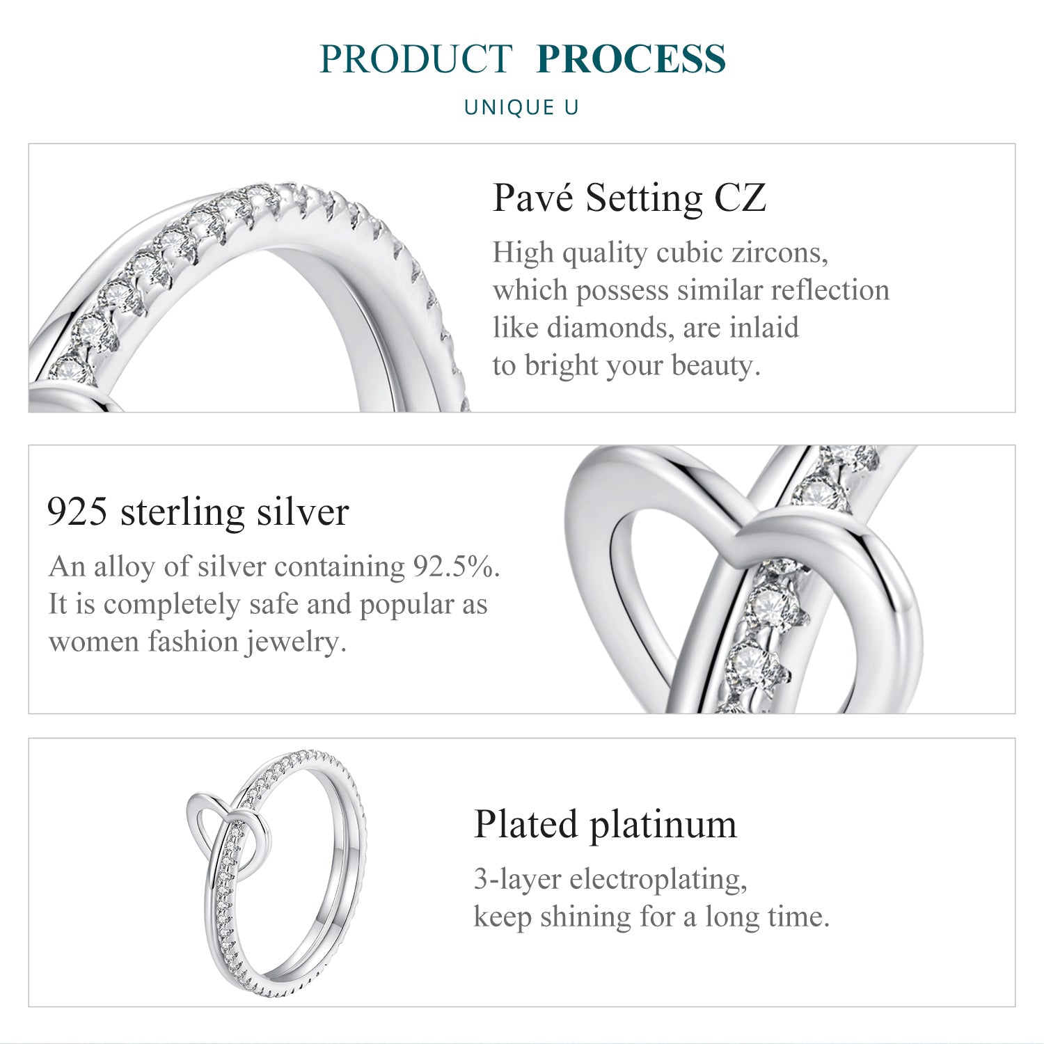 "Sylvory 925 Sterling Silver Heartlock Duo Ring"