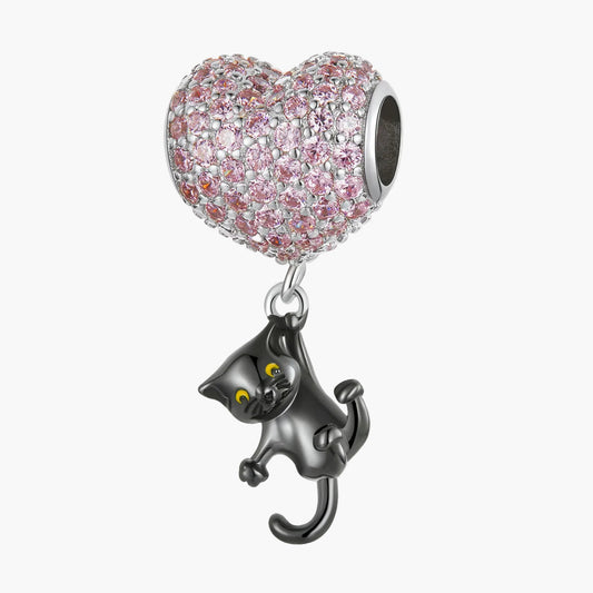 "Sylvory 925 Sterling Silver Heartstrings Purrfection Cat Charm"