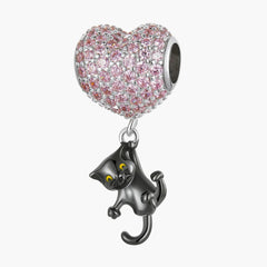 "Sylvory 925 Sterling Silver Heartstrings Purrfection Cat Charm"