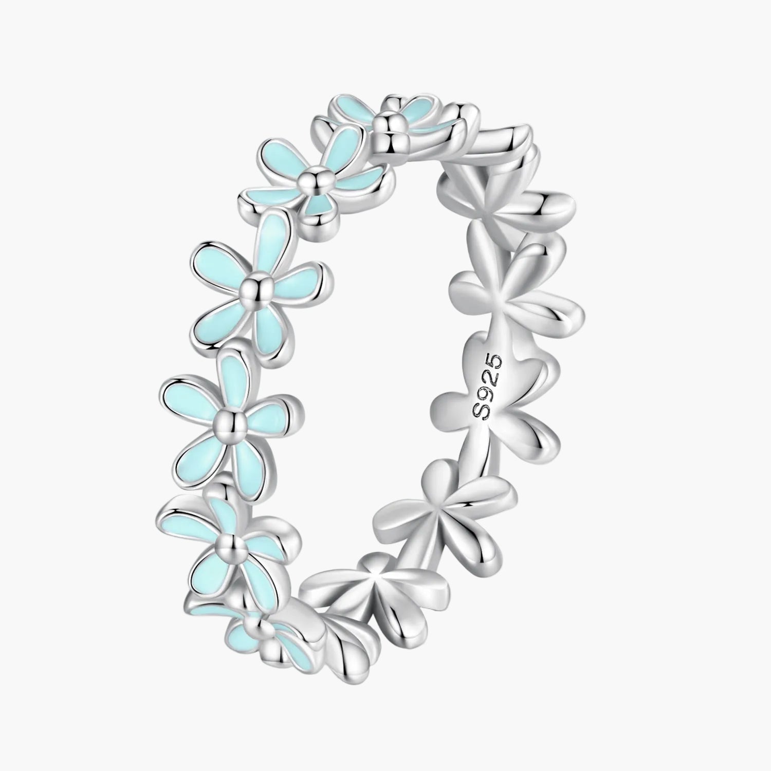 "Sylvory 925 Sterling Silver Iris Blue Floral Ring"