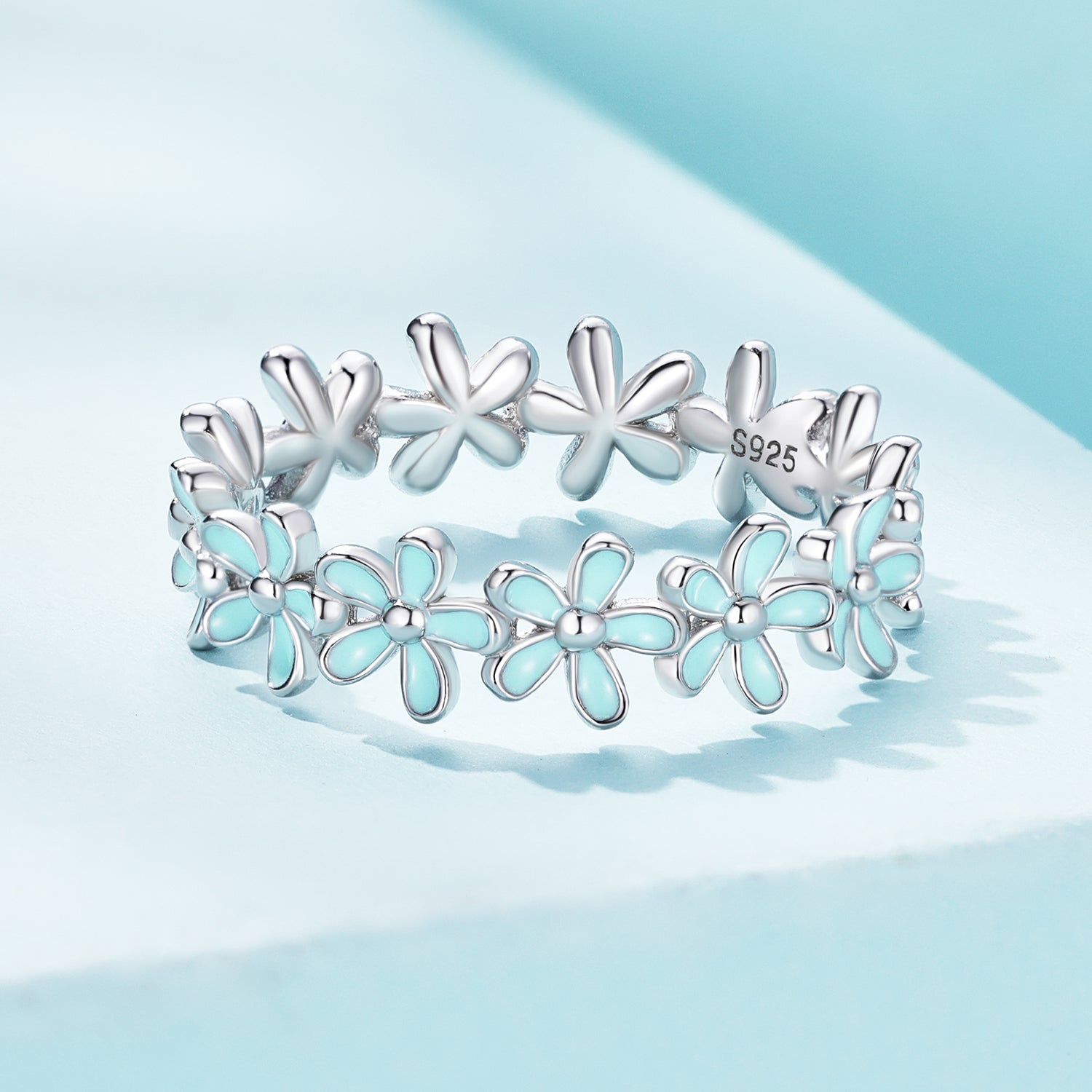 "Sylvory 925 Sterling Silver Iris Blue Floral Ring"