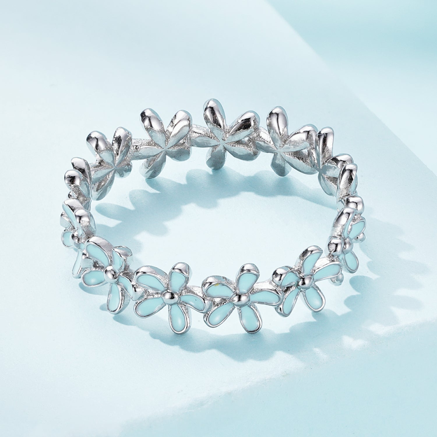 "Sylvory 925 Sterling Silver Iris Blue Floral Ring"