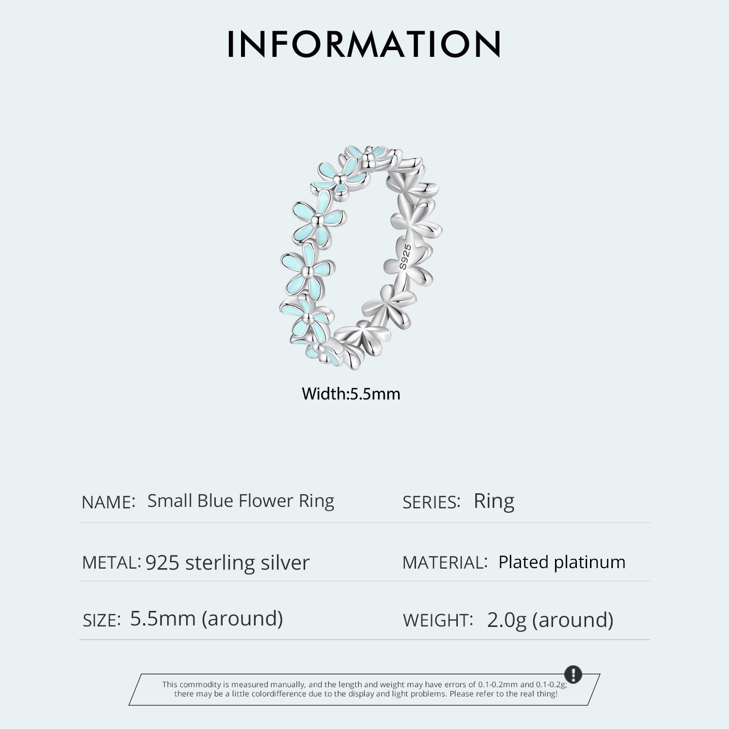 "Sylvory 925 Sterling Silver Iris Blue Floral Ring"