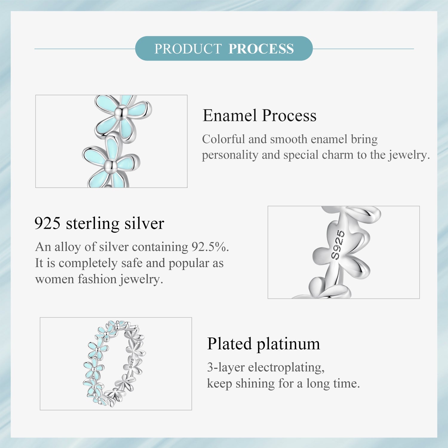 "Sylvory 925 Sterling Silver Iris Blue Floral Ring"