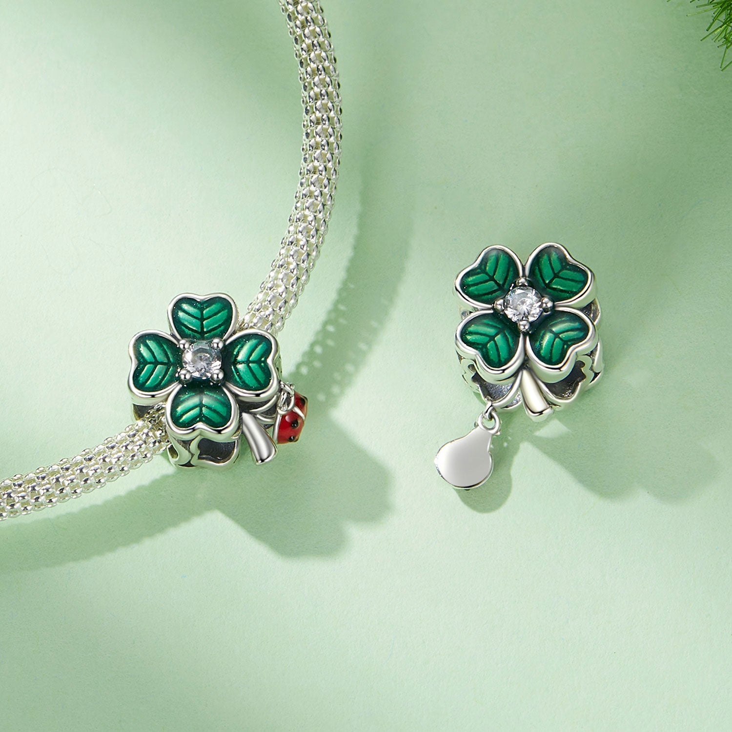 "Sylvory 925 Sterling Silver Lucky Leaf Ladybug Charm"