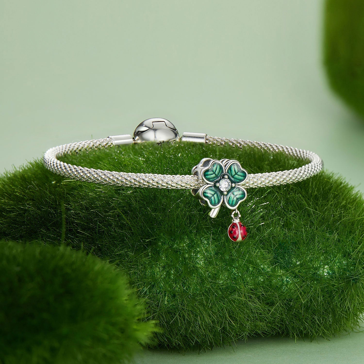 "Sylvory 925 Sterling Silver Lucky Leaf Ladybug Charm"