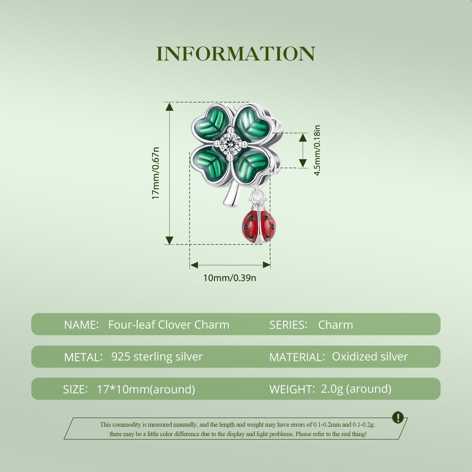 "Sylvory 925 Sterling Silver Lucky Leaf Ladybug Charm"