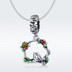"Sylvory 925 Sterling Silver Peaceful Perching Bird Charm"