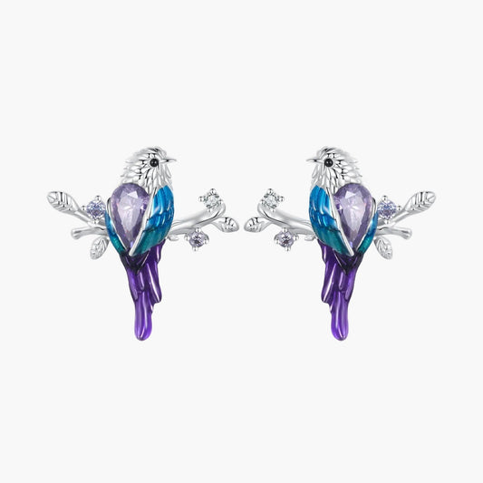 "Sylvory 925 Sterling Silver Perched Songbird Studs"