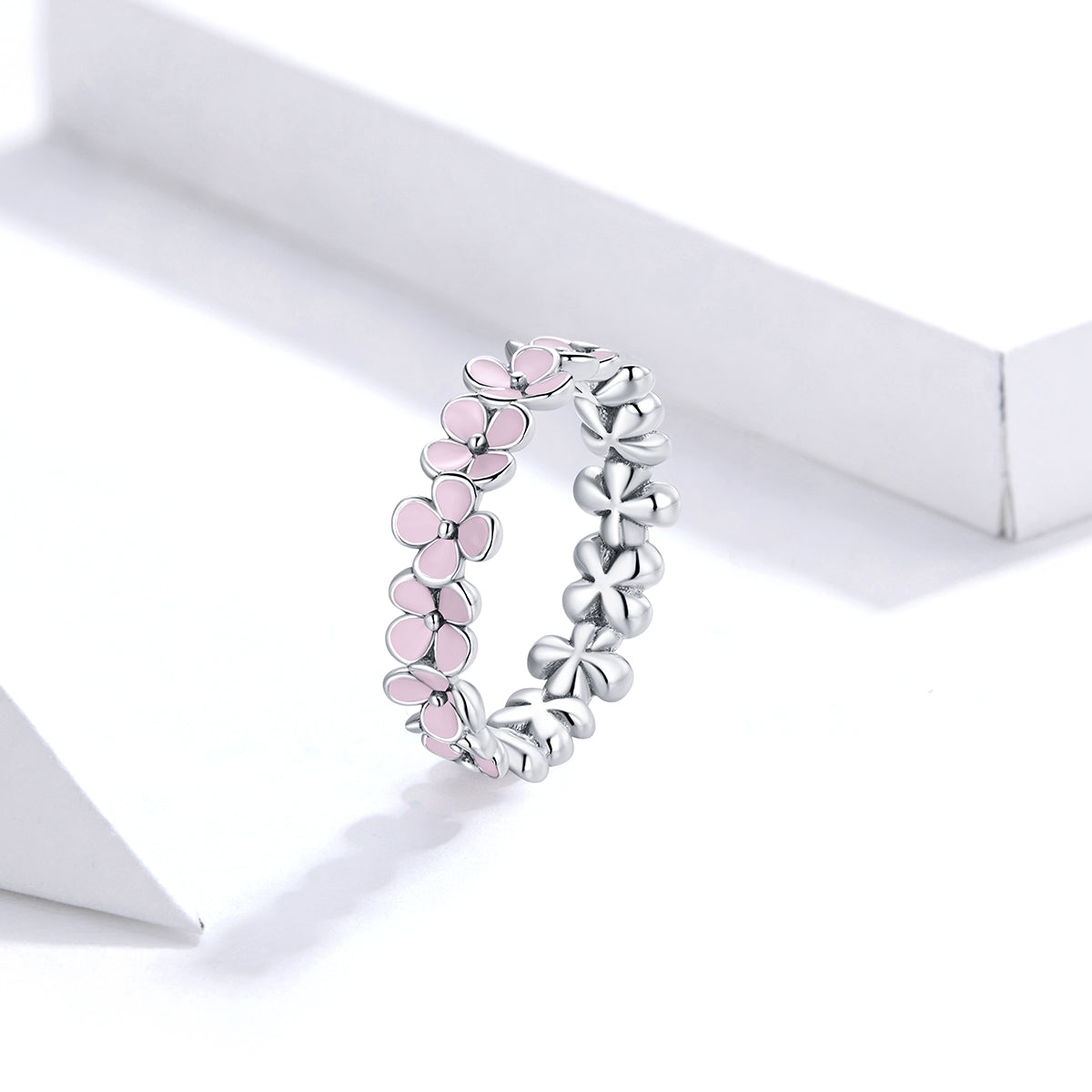 "Sylvory 925 Sterling Silver Pink Floral Delight Ring"
