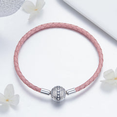"Sylvory 925 Sterling Silver Rose Leather Charm Keeper Bracelet"