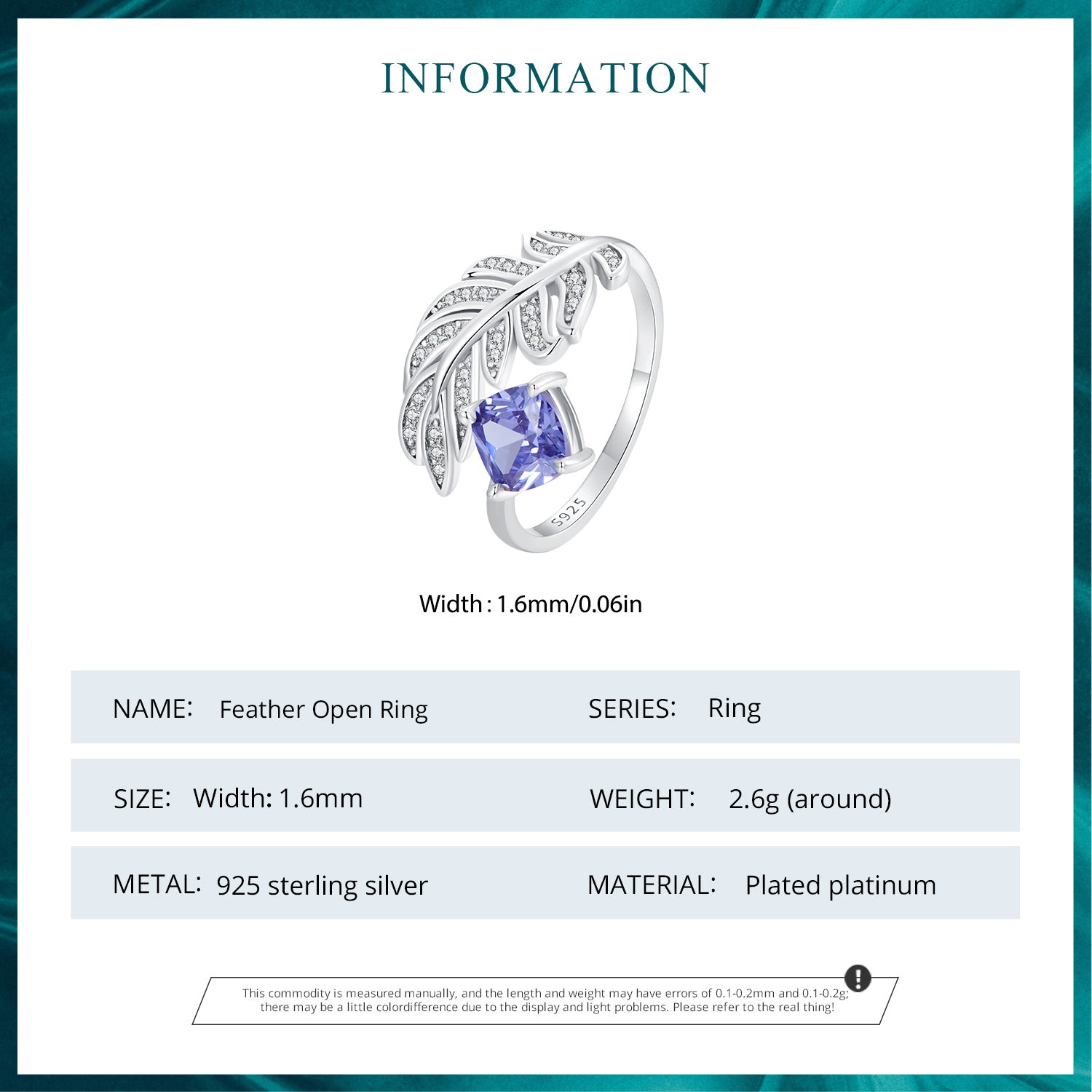 "Sylvory 925 Sterling Silver Serenity Feather Ring"