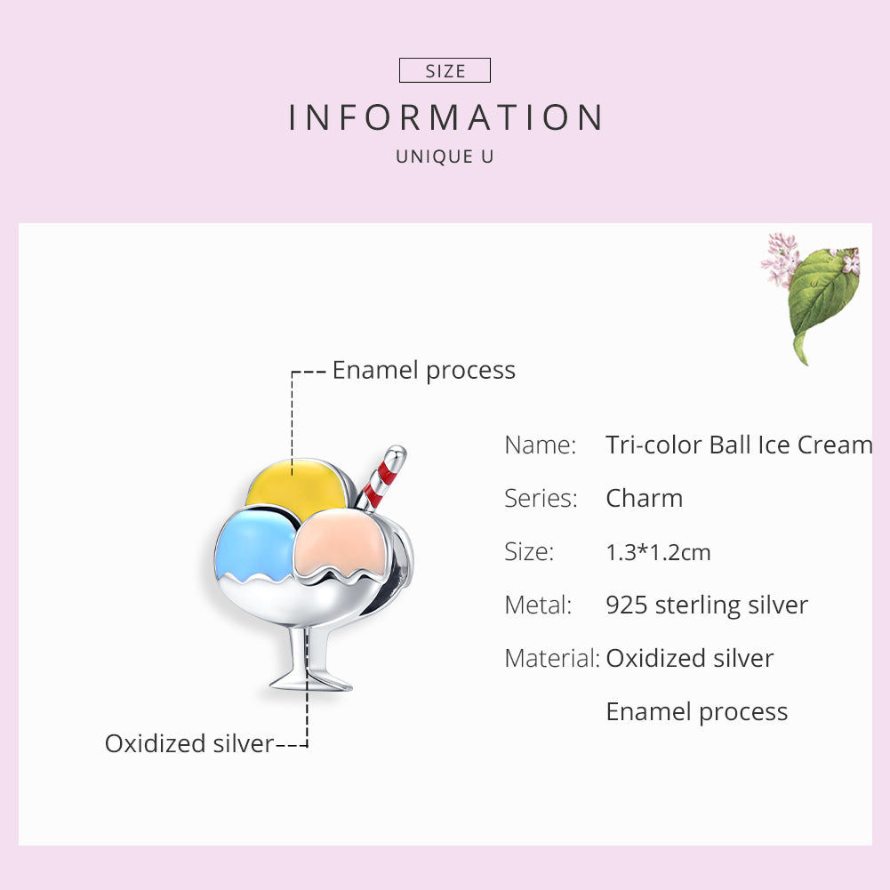 "Sylvory 925 Sterling Silver Trio Ice Cream Charm"