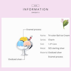 "Sylvory 925 Sterling Silver Trio Ice Cream Charm"