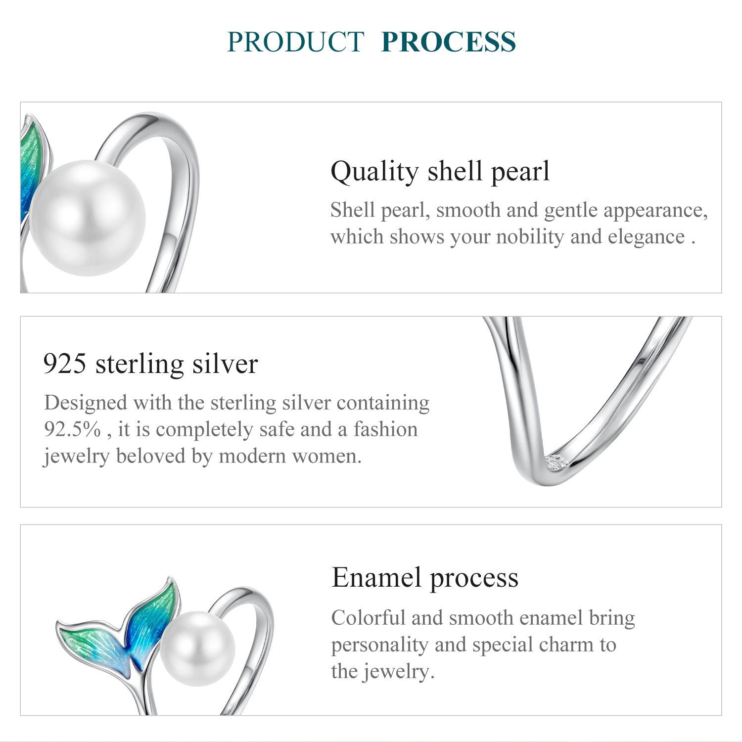 Sylvory 925 Sterling Silver Mermaid Pearl Ring