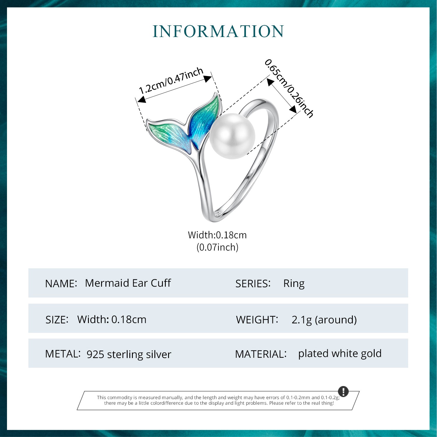 Sylvory 925 Sterling Silver Mermaid Pearl Ring