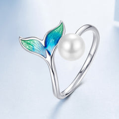 Sylvory 925 Sterling Silver Mermaid Pearl Ring