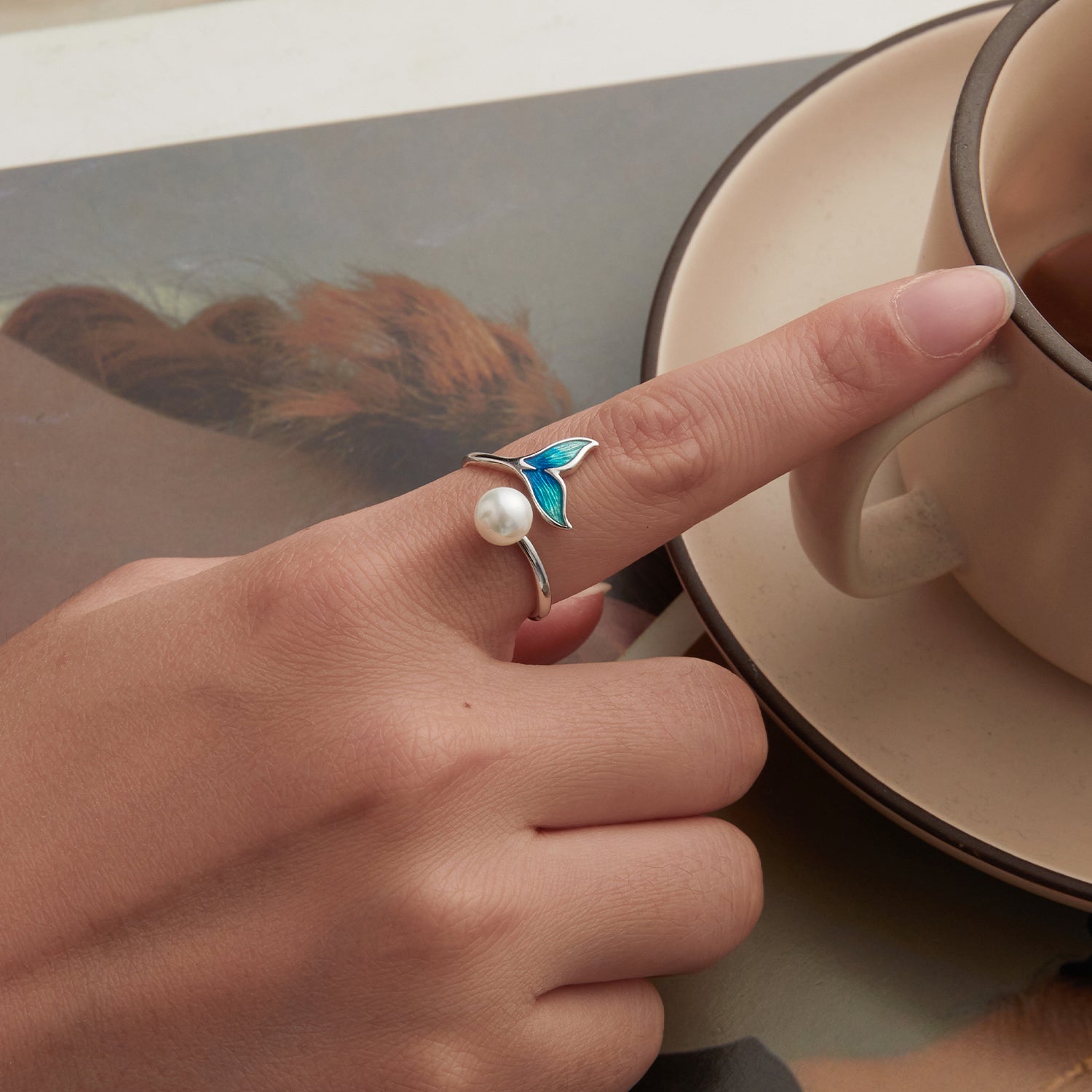 Sylvory 925 Sterling Silver Mermaid Pearl Ring