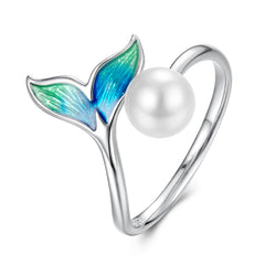 Sylvory 925 Sterling Silver Mermaid Pearl Ring