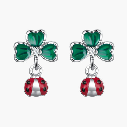 Sylvory 925 Sterling Silver Leaf Ladybug Studs