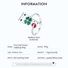 Sylvory 925 Sterling Silver Lucky Leaf Ladybug Ring