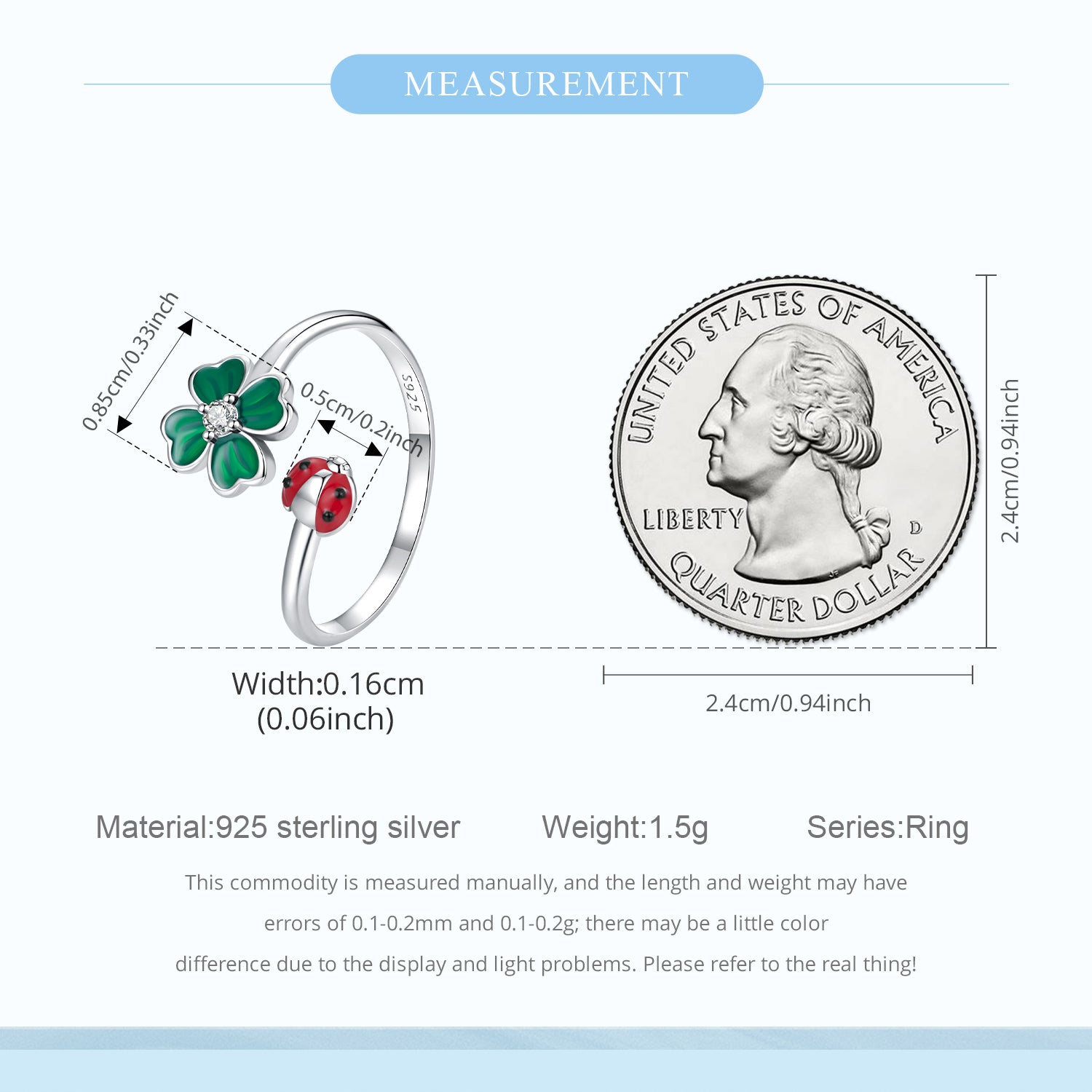 Sylvory 925 Sterling Silver Lucky Leaf Ladybug Ring