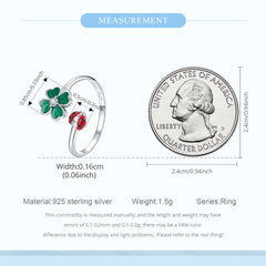 Sylvory 925 Sterling Silver Lucky Leaf Ladybug Ring