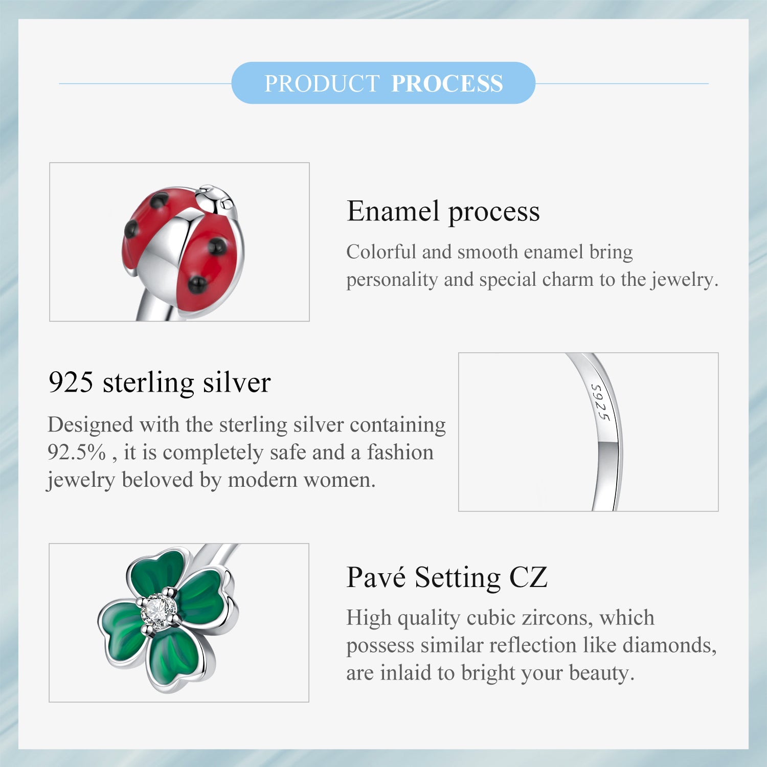 Sylvory 925 Sterling Silver Lucky Leaf Ladybug Ring