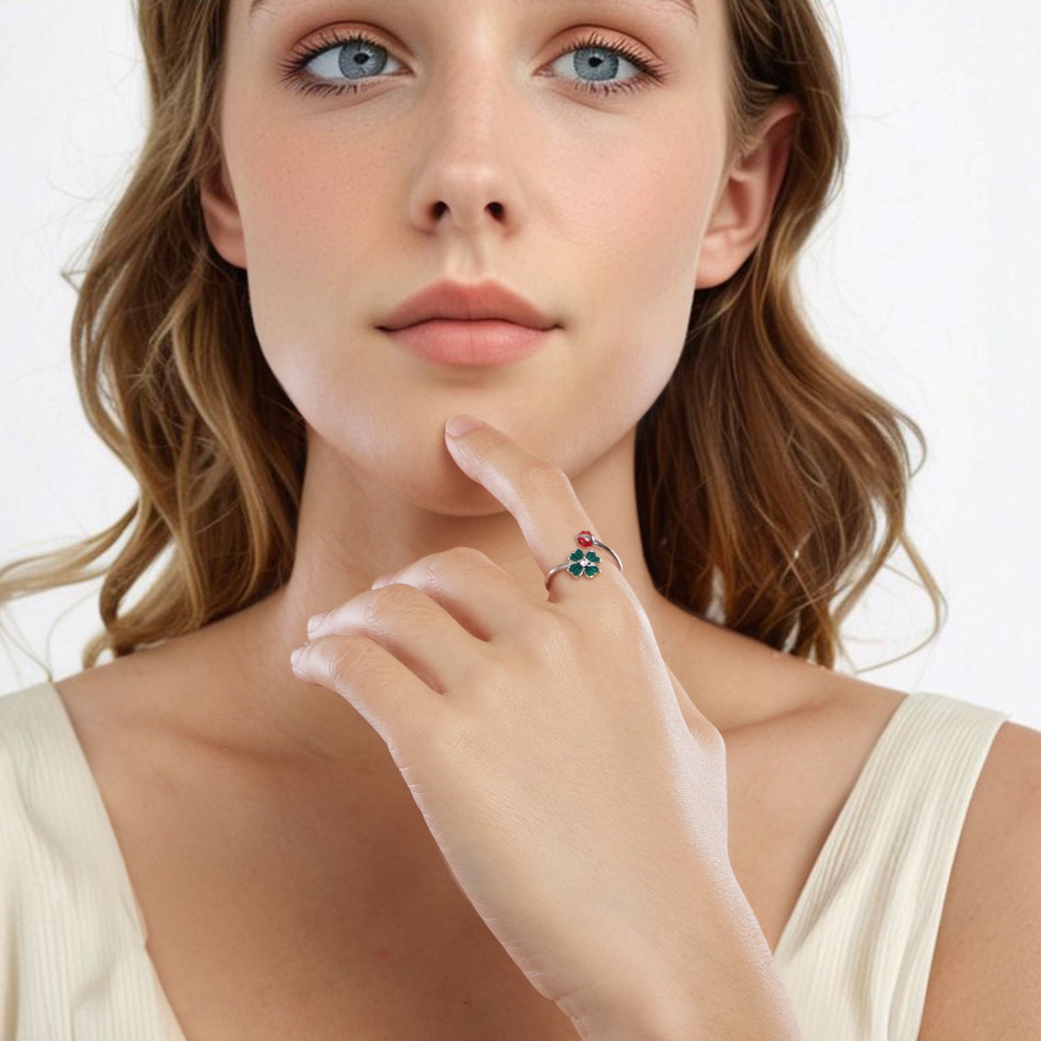 Sylvory 925 Sterling Silver Lucky Leaf Ladybug Ring