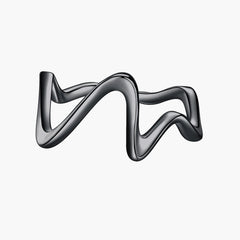 Silver ring with a wavy design on a white background