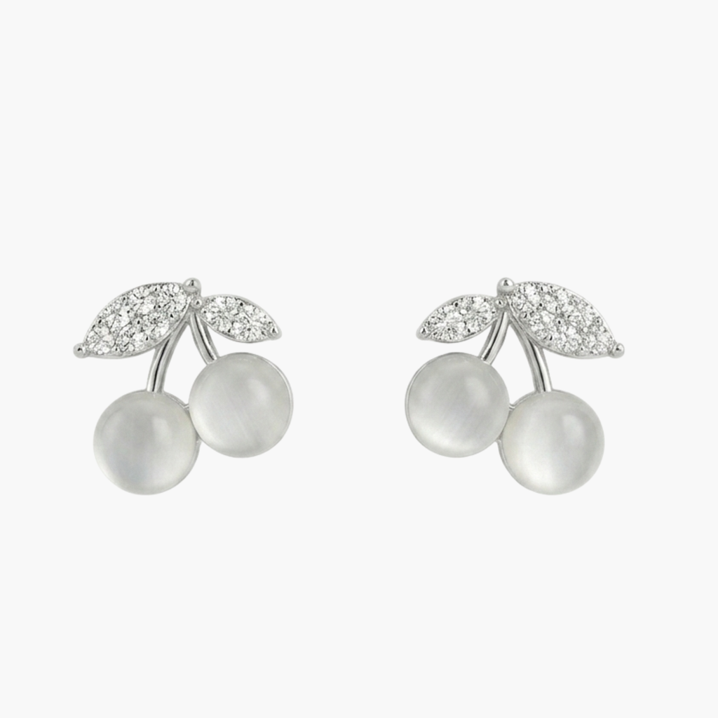Silver Moonlit Cherry Studs Earrings