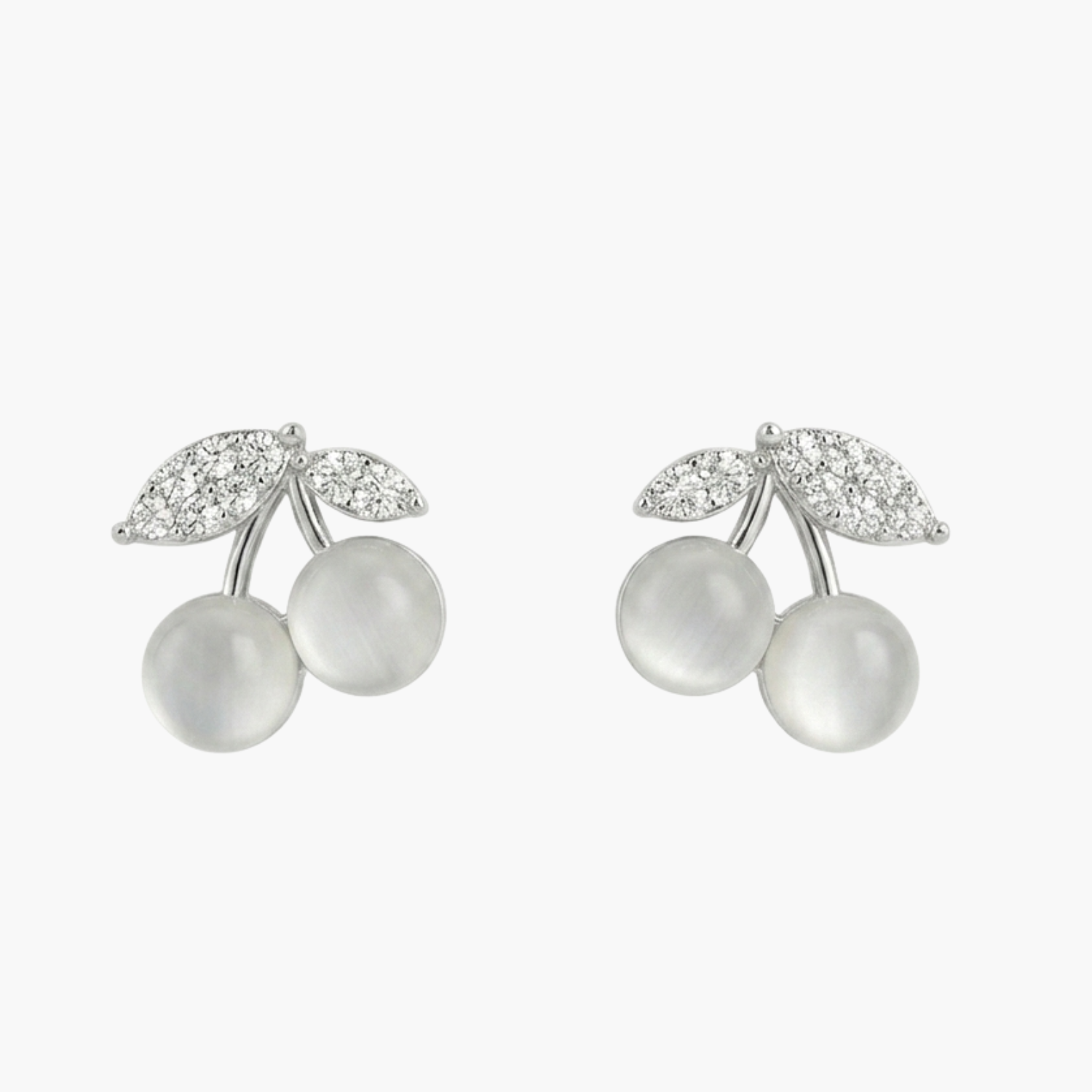 Silver Moonlit Cherry Studs Earrings