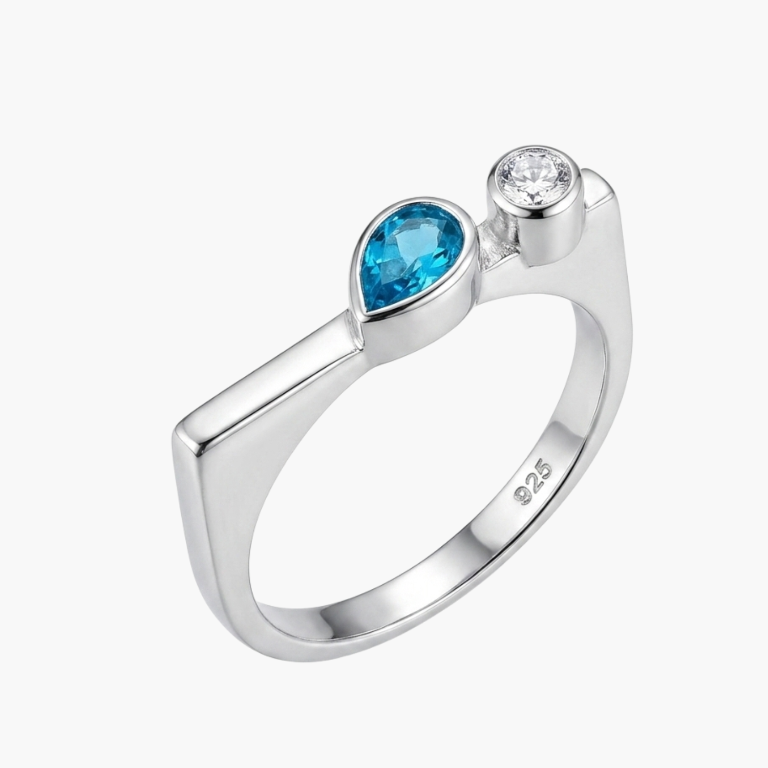 Silver Blue Pear Stackable Ring Main image