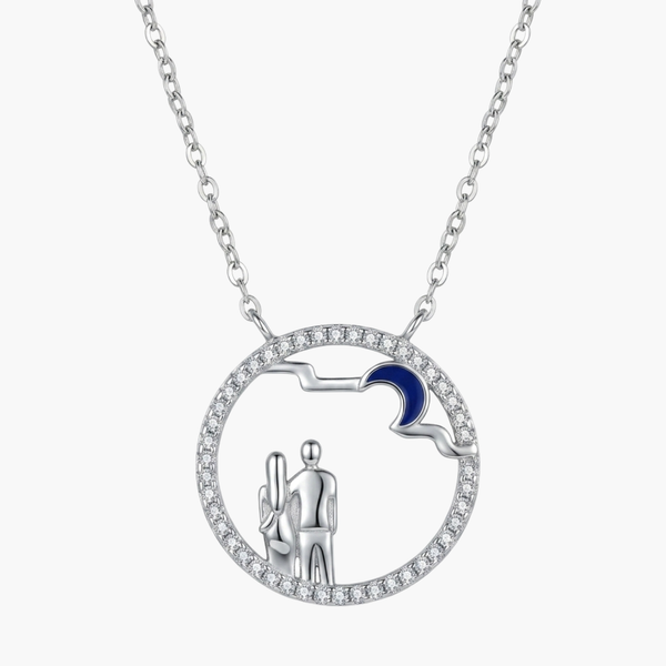 Silver Desert Moon Couple Necklace