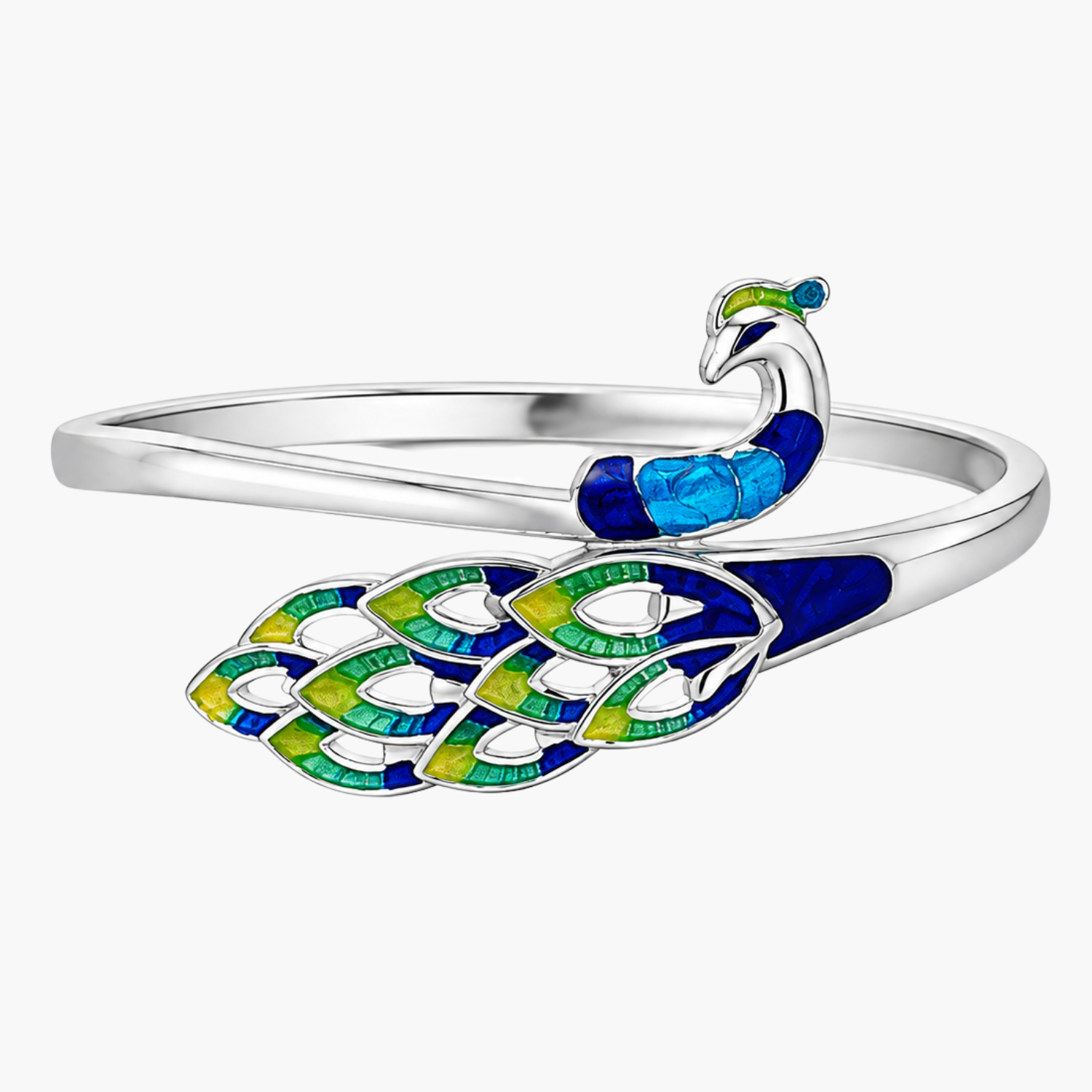 Silver Royal Peacock Enamel Bangle
