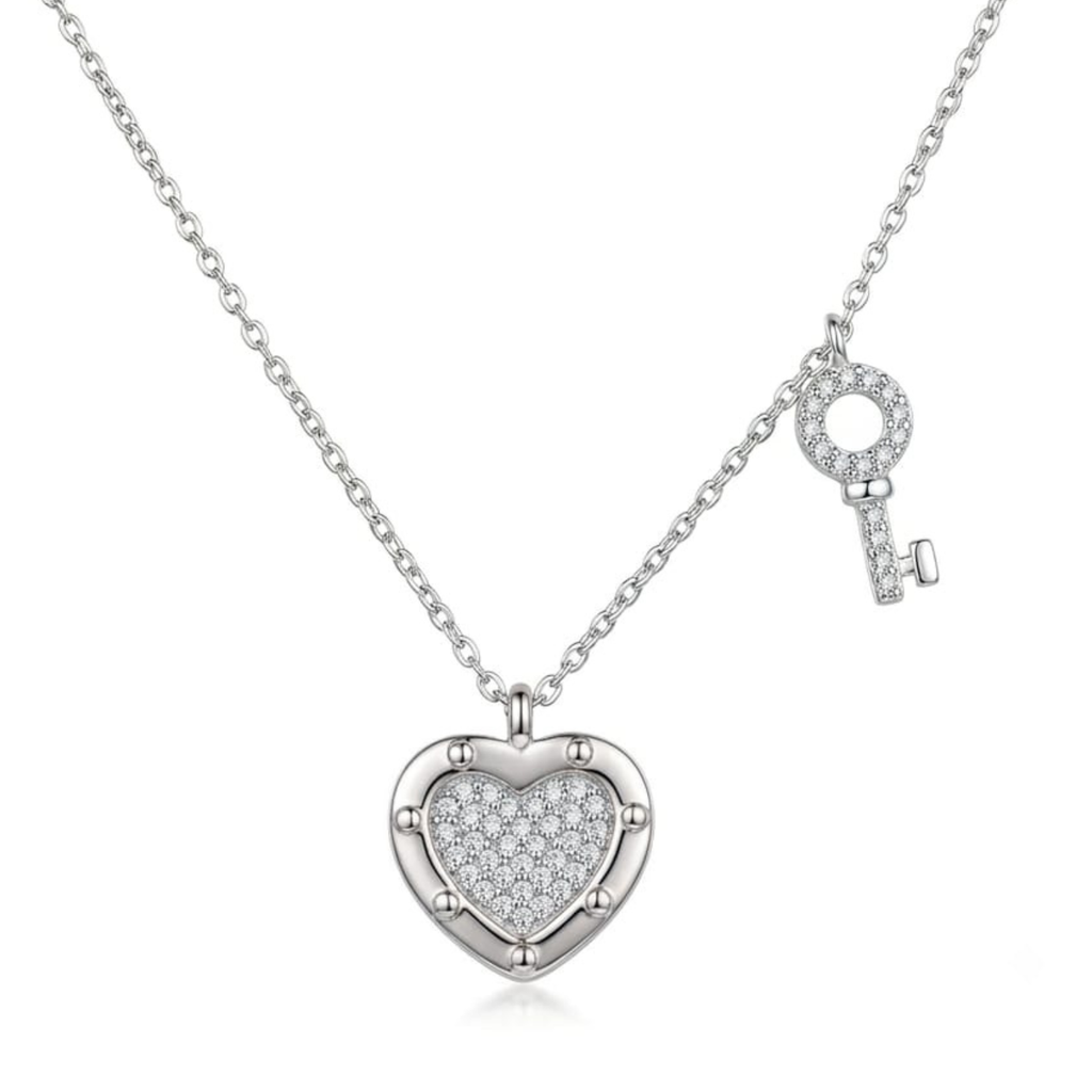 Silver Heart Lock & Key Necklace