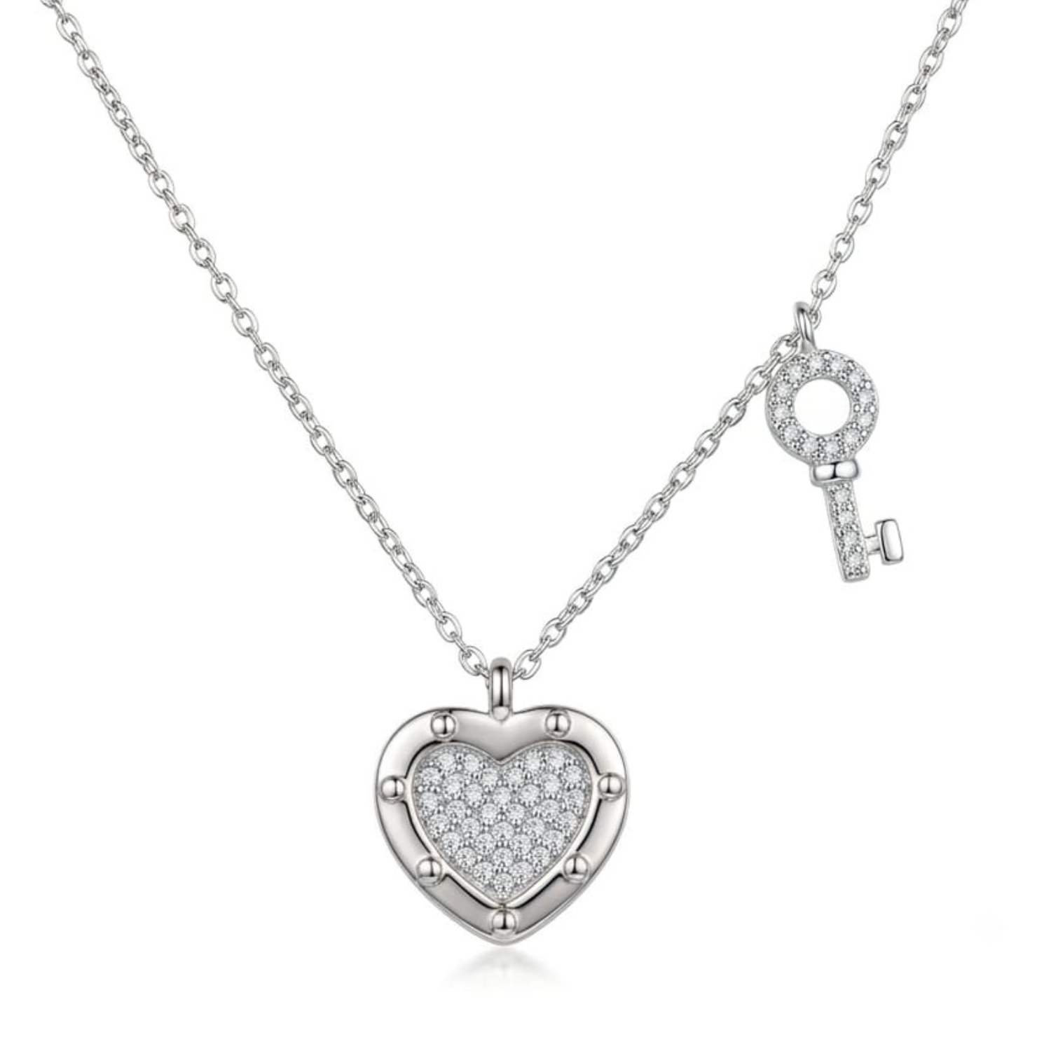 Silver Heart Lock & Key Necklace