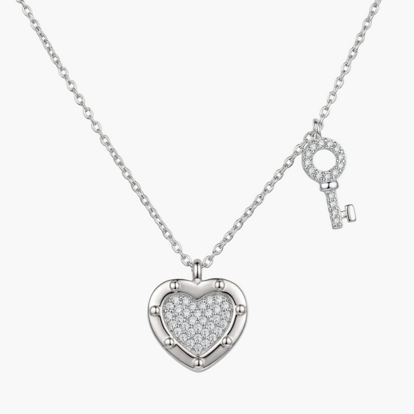 Silver Heart Lock & Key Necklace in 925 Sterling Silver by Sylvory