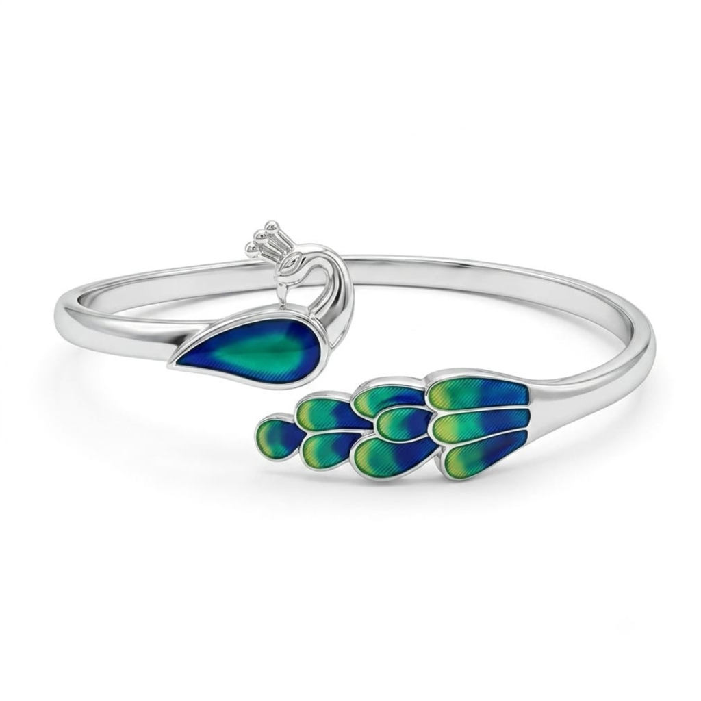 Silver Peacock Grace Enamel Bangle